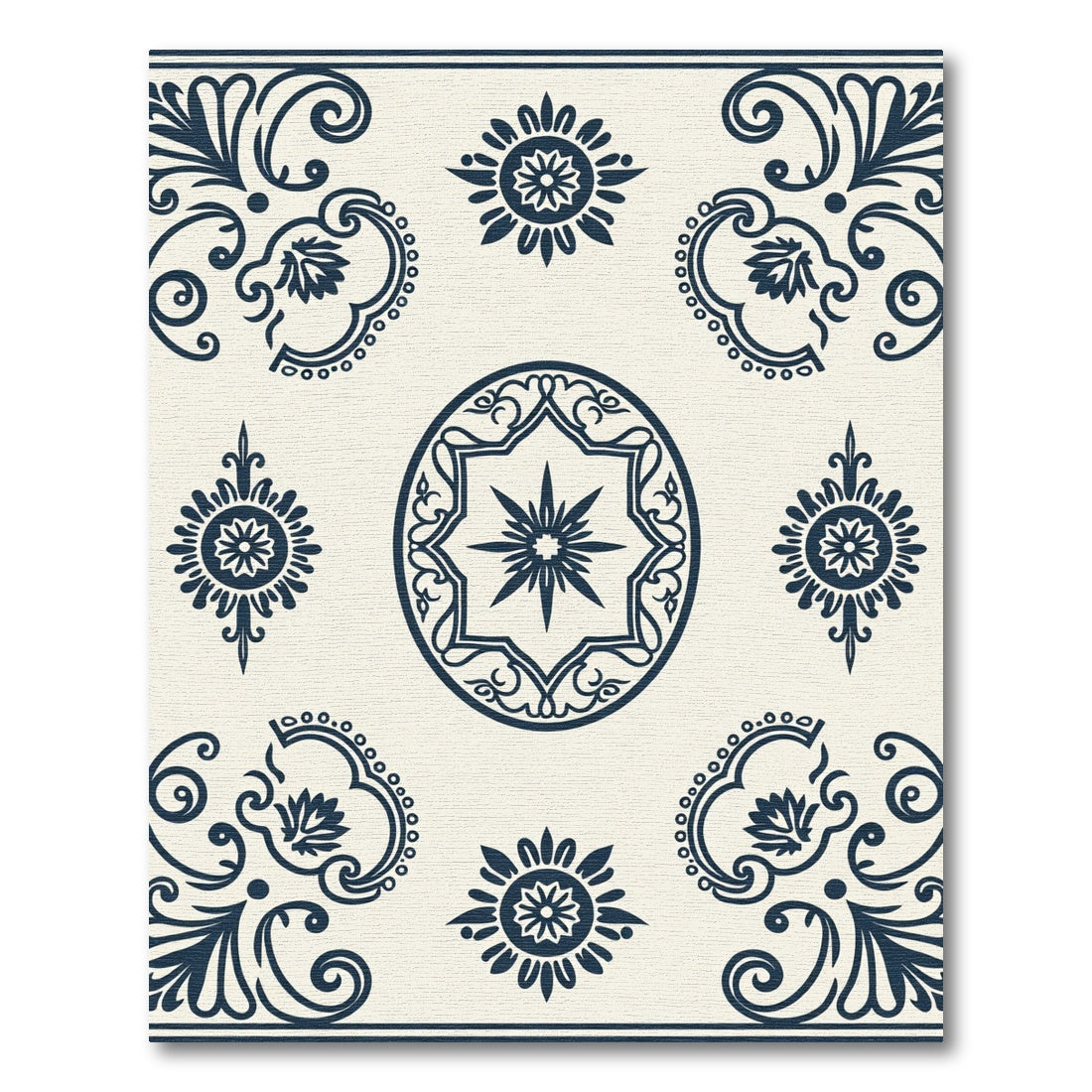 Navy Blue Ornamental Medallion Rug
