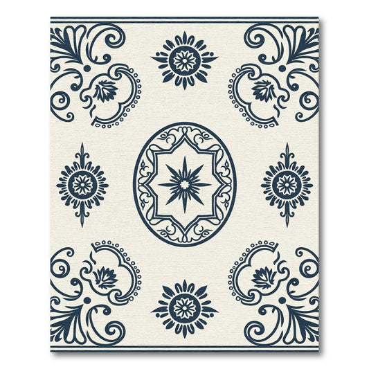 Navy Blue Ornamental Medallion Rug