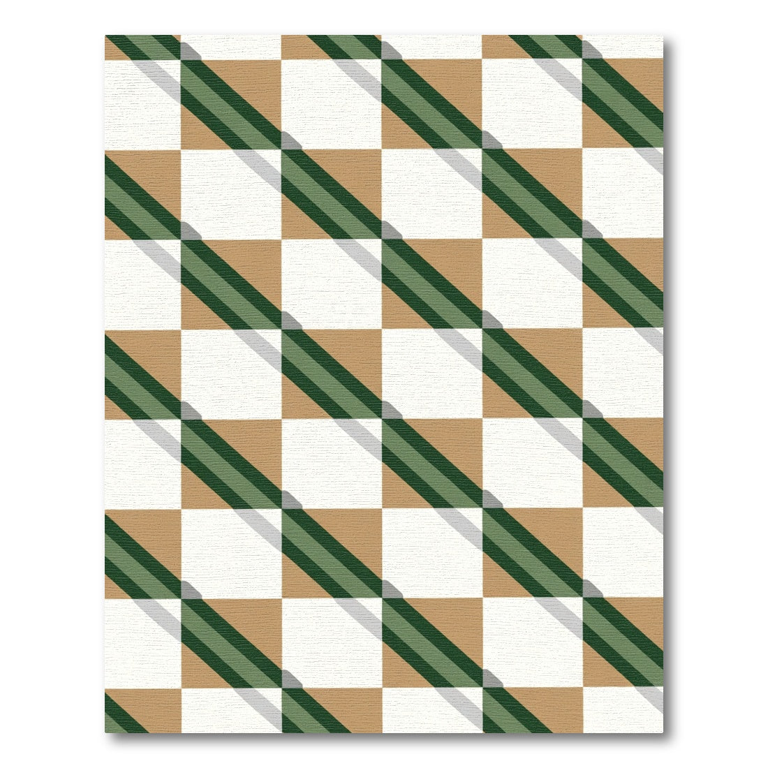 Green White Tan Diagonal Checkered Rug