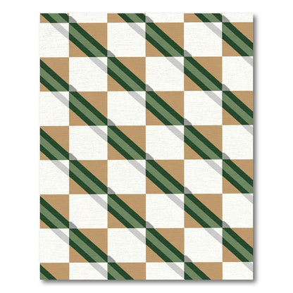 Green White Tan Diagonal Checkered Rug