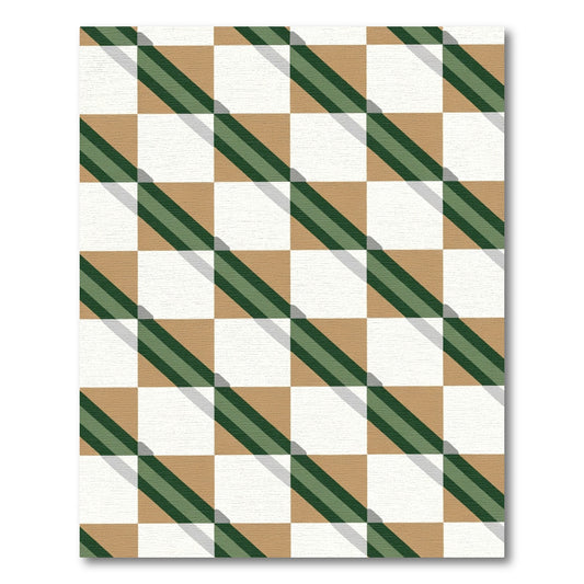 Green White Tan Diagonal Checkered Rug
