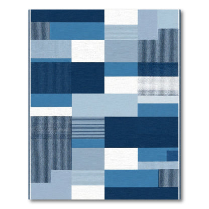 Shades of Blue Geometric Blocks Rug