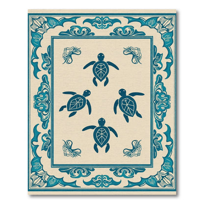 Ocean Blue Turtle Border Rug
