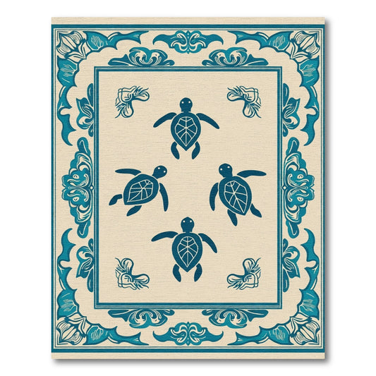Ocean Blue Turtle Border Rug