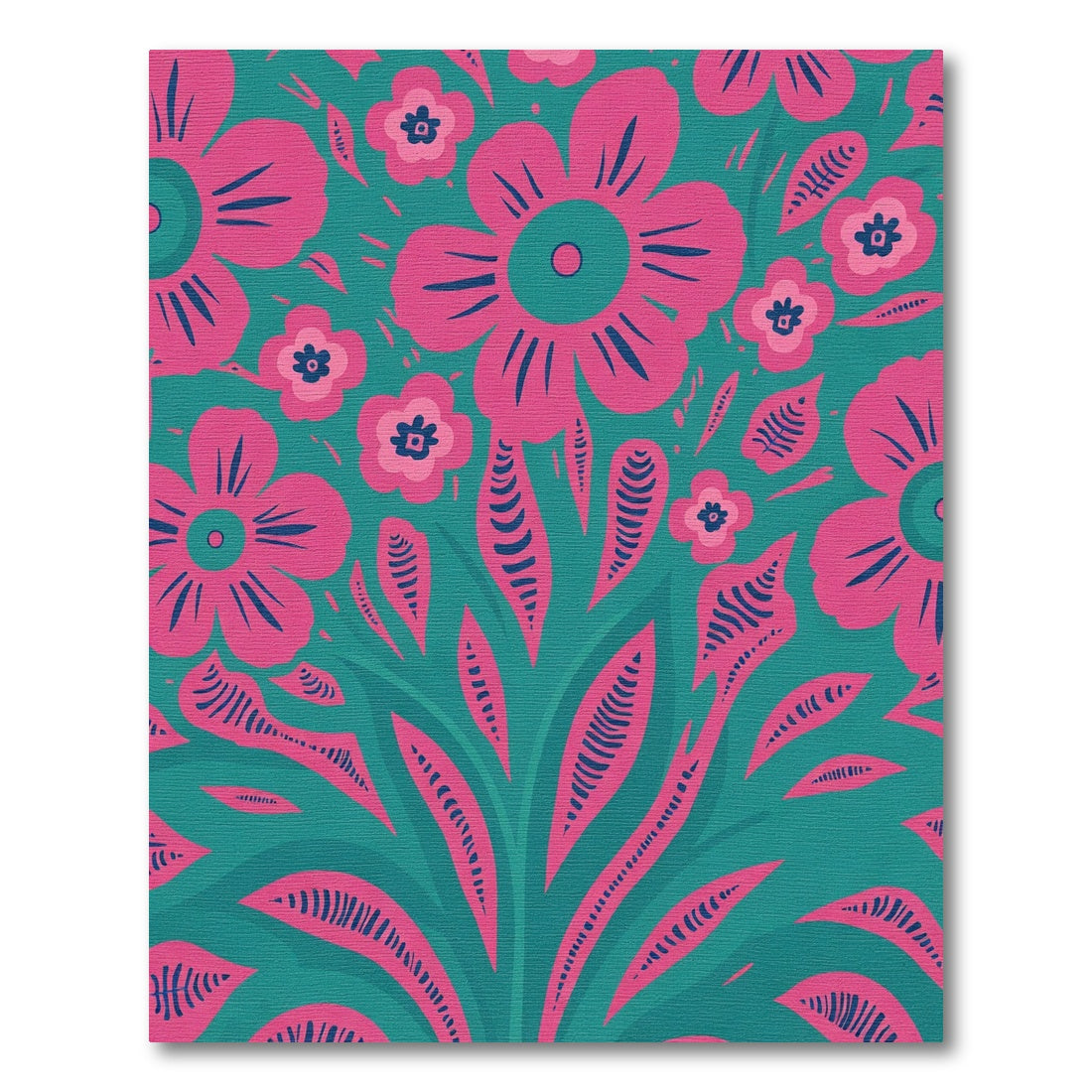 Bright Pink Floral Contemporary Teal Rug