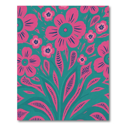 Bright Pink Floral Contemporary Teal Rug