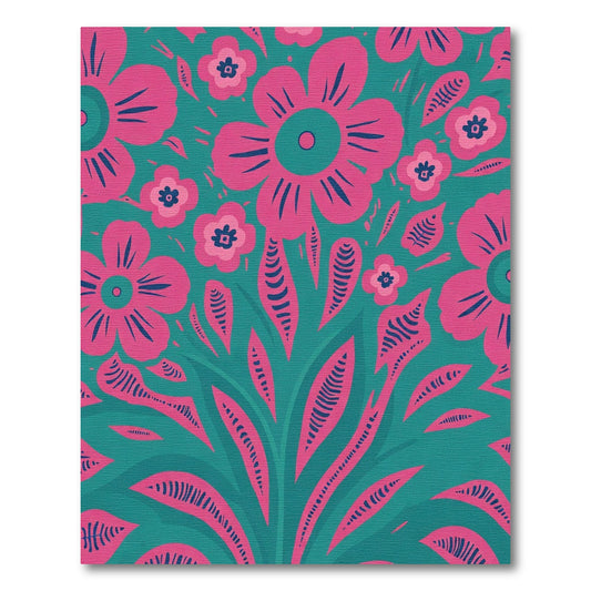 Bright Pink Floral Contemporary Teal Rug