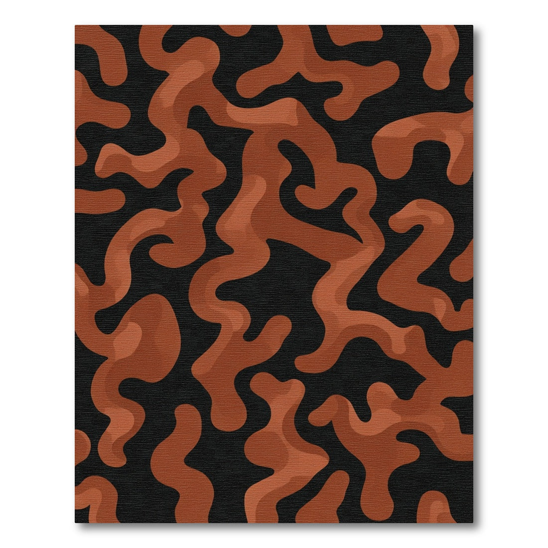 Terracotta Abstract Swirls on Black Rug