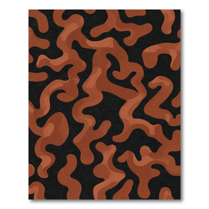 Terracotta Abstract Swirls on Black Rug