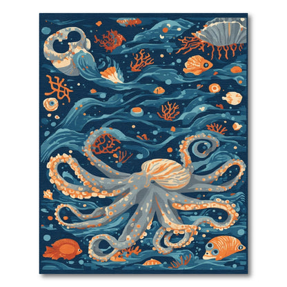 Deep Blue Octopus Coral Ocean Rug