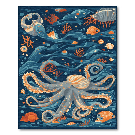Deep Blue Octopus Coral Ocean Rug