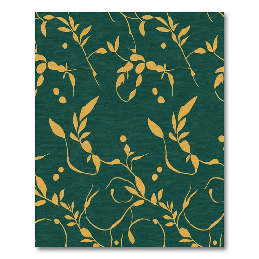 Golden Vine Leaf On Deep Teal Rug