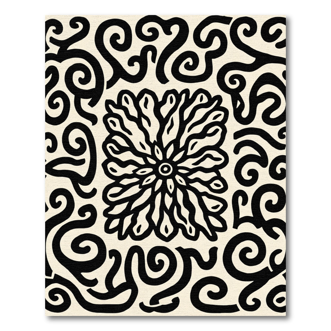 Black White Swirling Abstract Floral Rug
