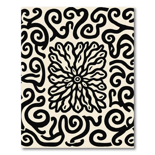 Black White Swirling Abstract Floral Rug