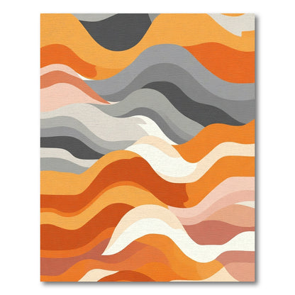 Warm Abstract Orange Gray Waves Rug