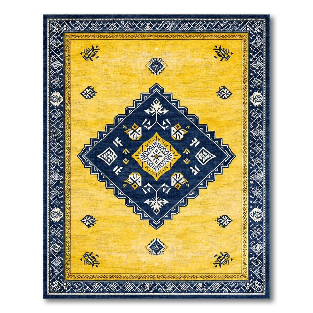 Yellow Navy Geometric Diamond Area Rug