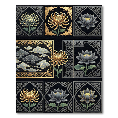Golden Chrysanthemum Lotus Square Harmony Rug