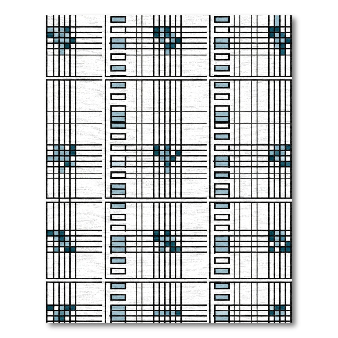 Teal Blue Plaid Crossing Lines Rug