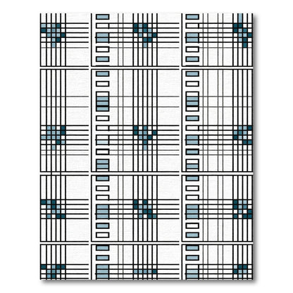Teal Blue Plaid Crossing Lines Rug