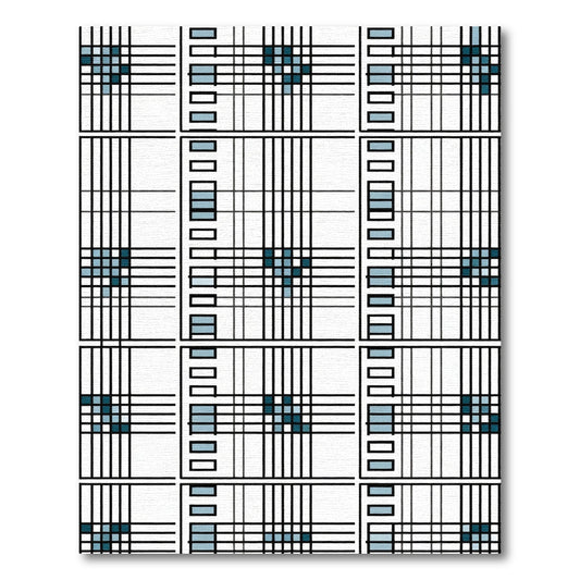 Teal Blue Plaid Crossing Lines Rug