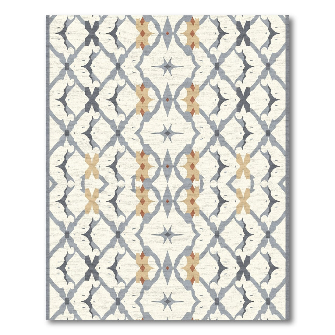 Ornate Gray Tan Diamond Floral Rug