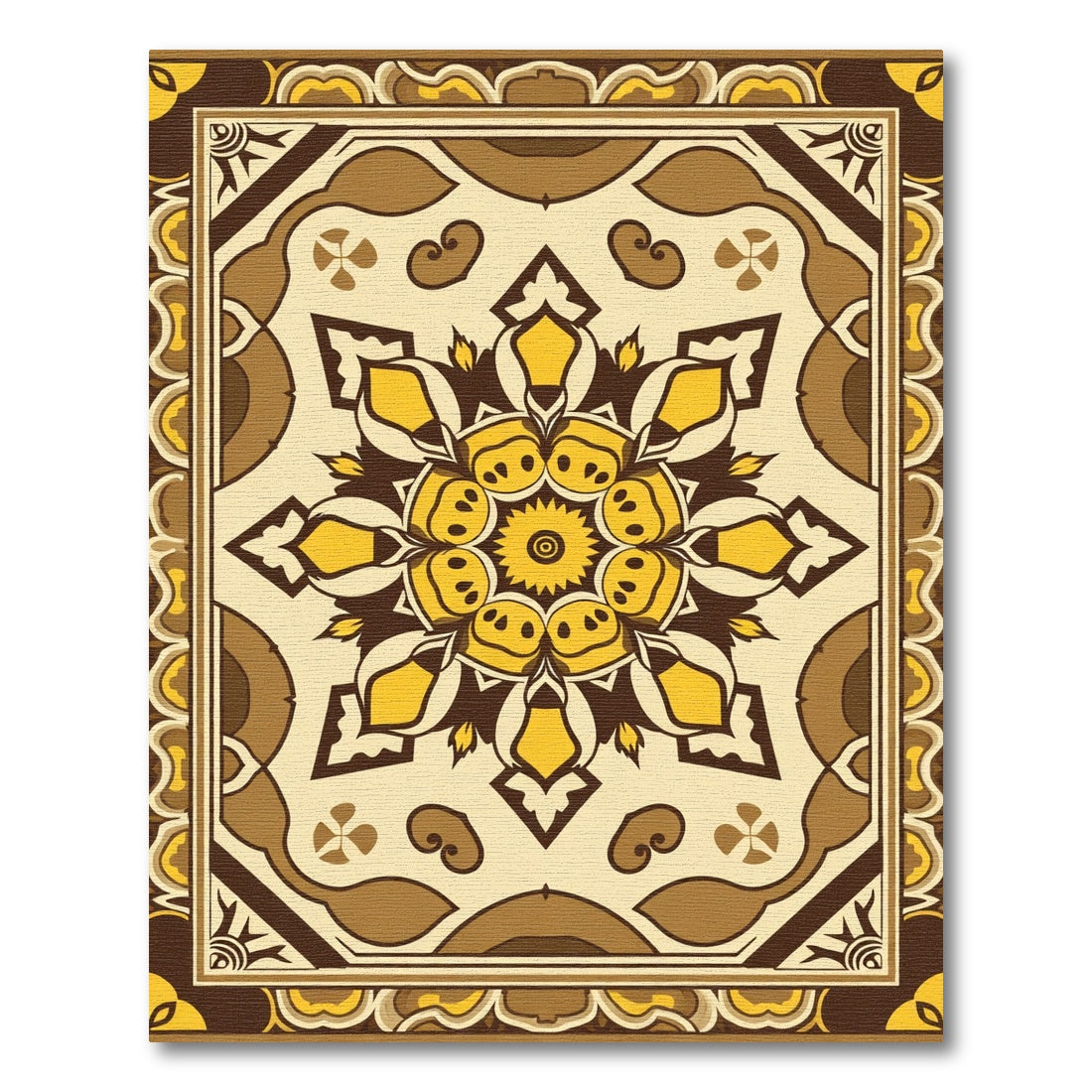 Golden Yellow Floral Medallion Rug