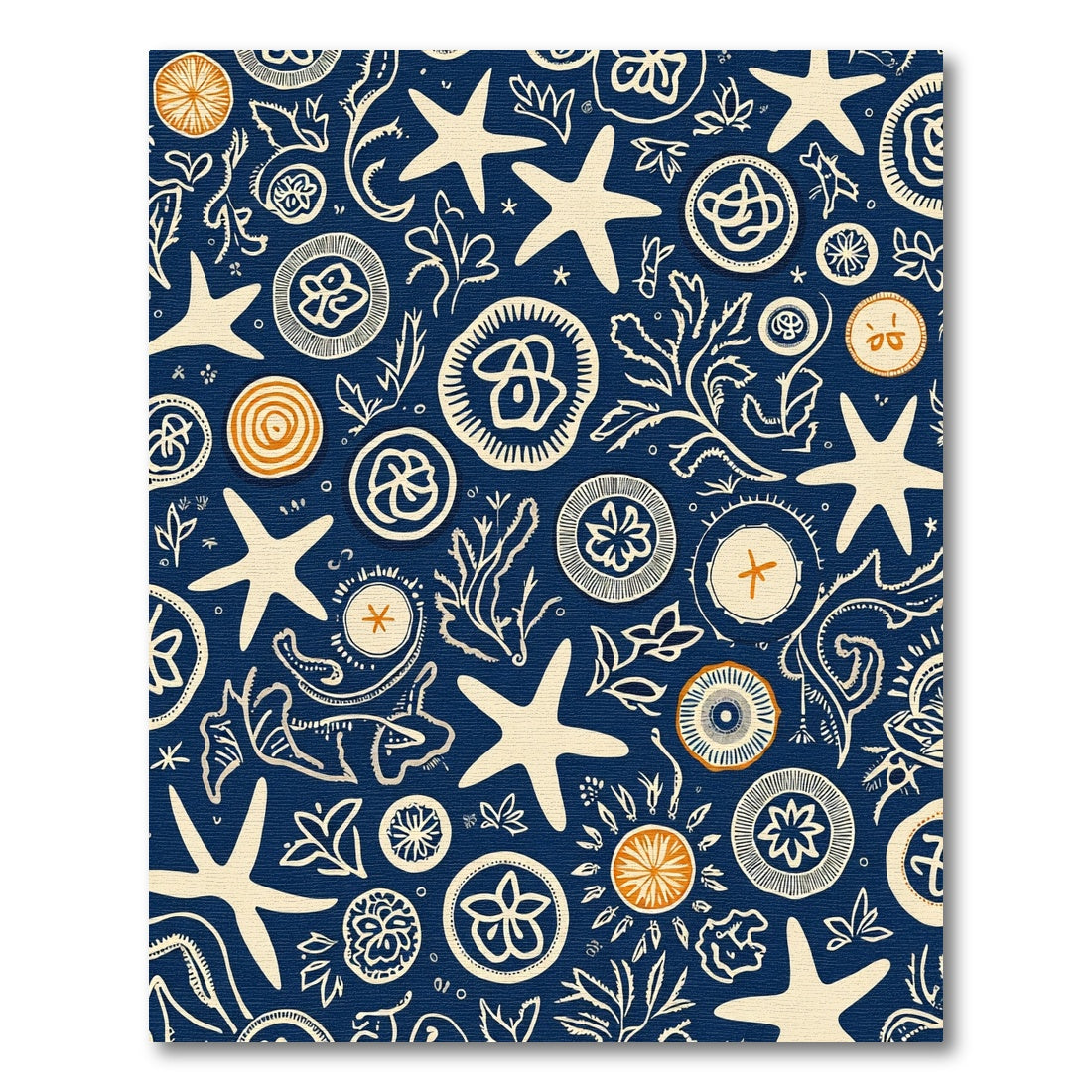 Oceanic Starfish Coral Medallion Navy Rug