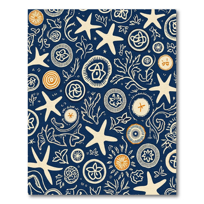 Oceanic Starfish Coral Medallion Navy Rug