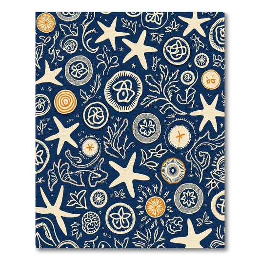 Oceanic Starfish Coral Medallion Navy Rug