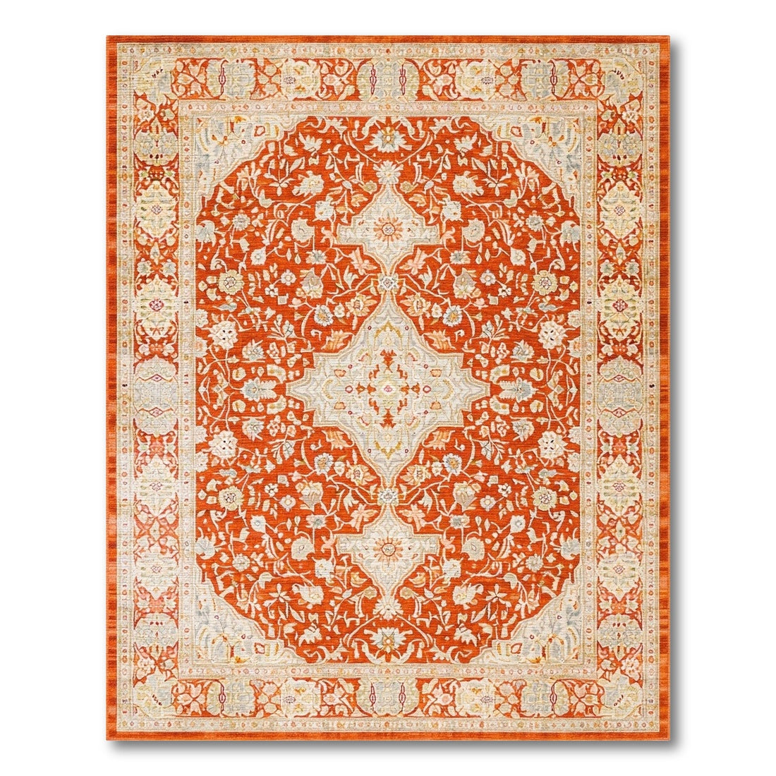 Floral Orange Persian Floral Medallion Area Rug