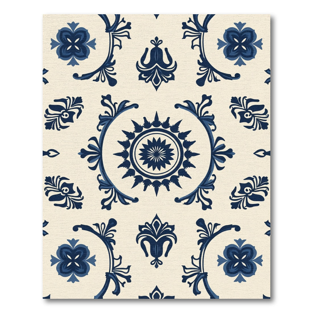 Indigo Floral Medallion Scrollwork Rug