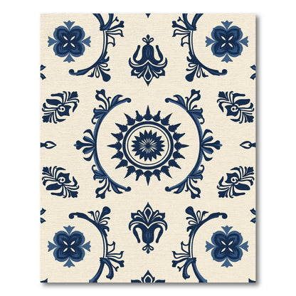 Indigo Floral Medallion Scrollwork Rug