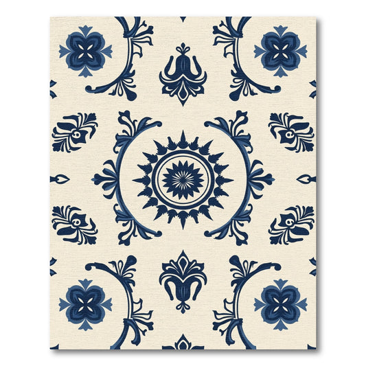 Indigo Floral Medallion Scrollwork Rug