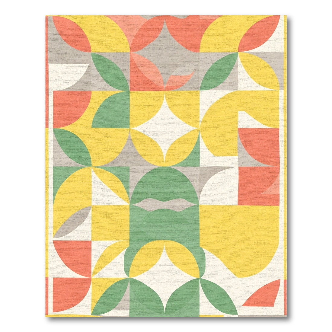 Mid-Century Coral Yellow Green Geometric Rug