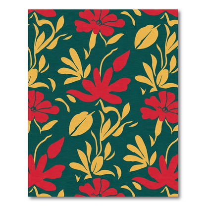 Crimson Red Yellow Floral Branching Rug