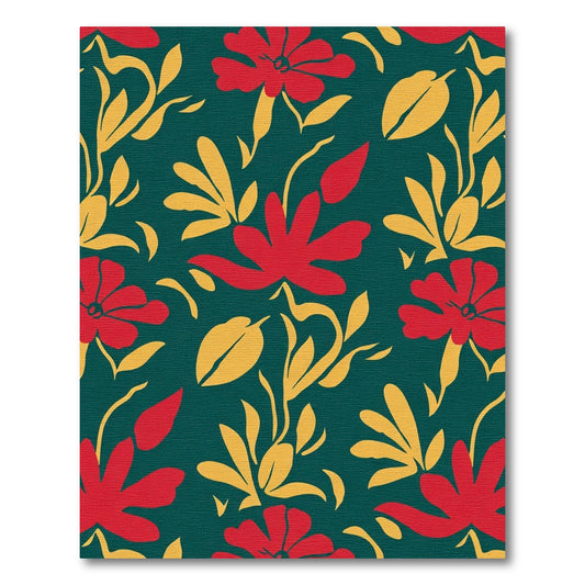 Crimson Red Yellow Floral Branching Rug