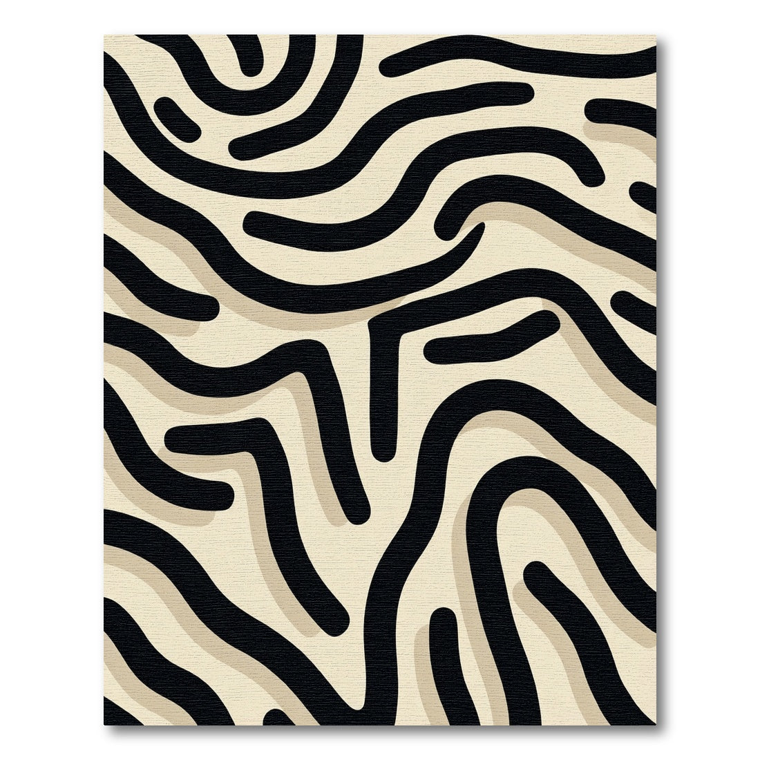 Black cream wavy organic lines Rug