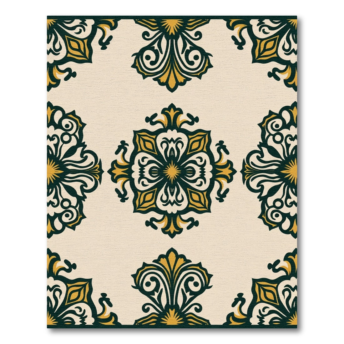 Ornate Gold and Teal Medallion Rug