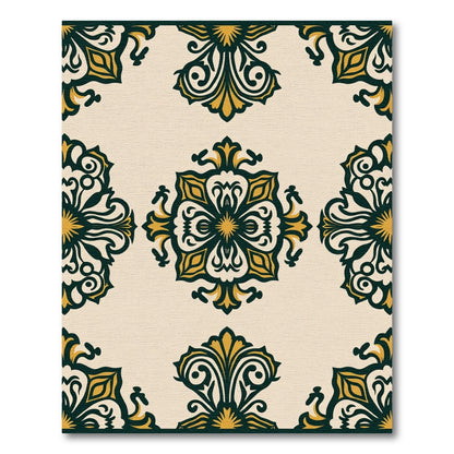 Ornate Gold and Teal Medallion Rug