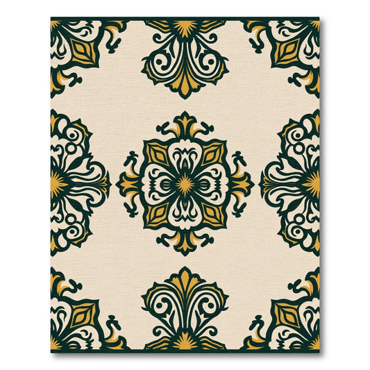 Ornate Gold and Teal Medallion Rug