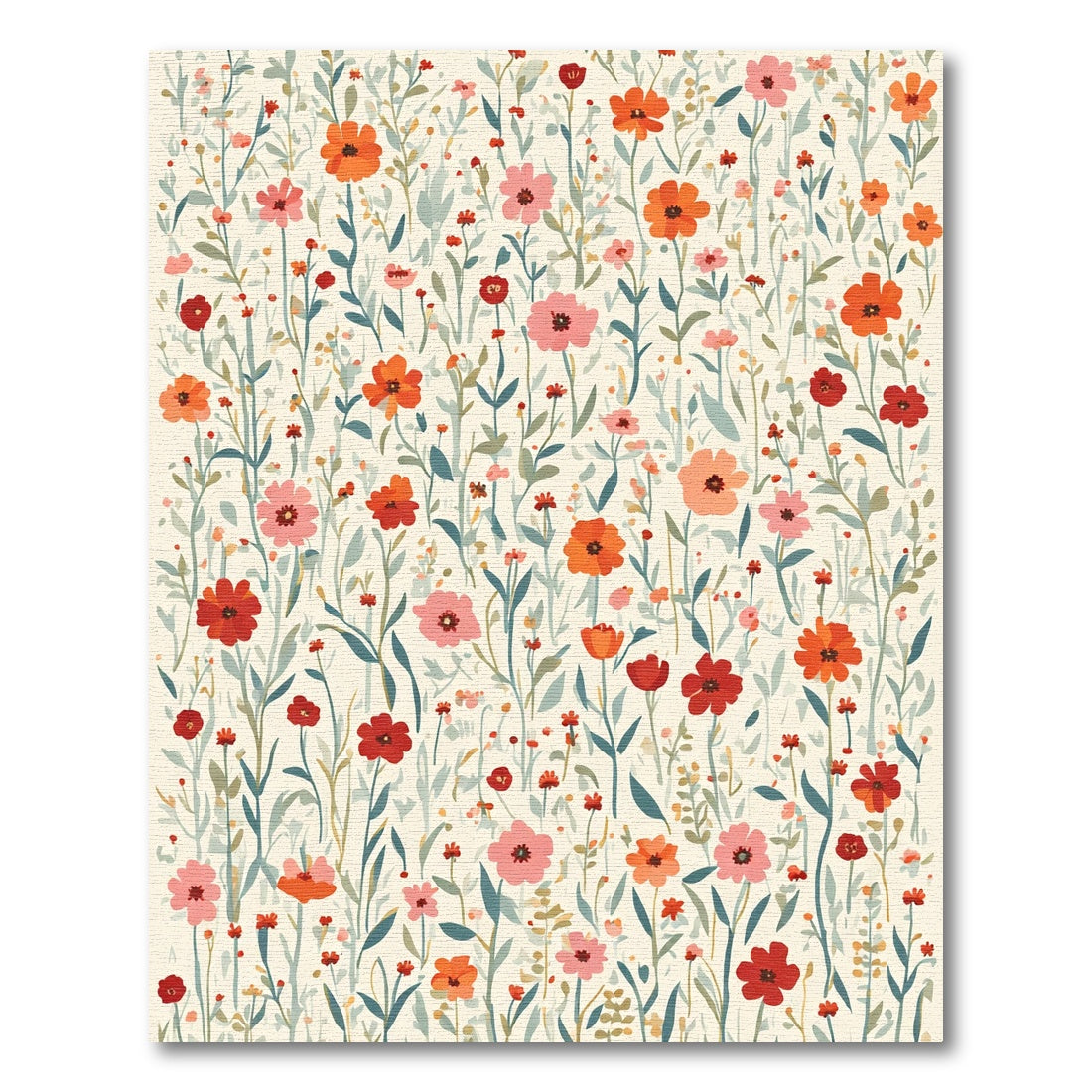 Whimsical Floral Meadow Print Rug