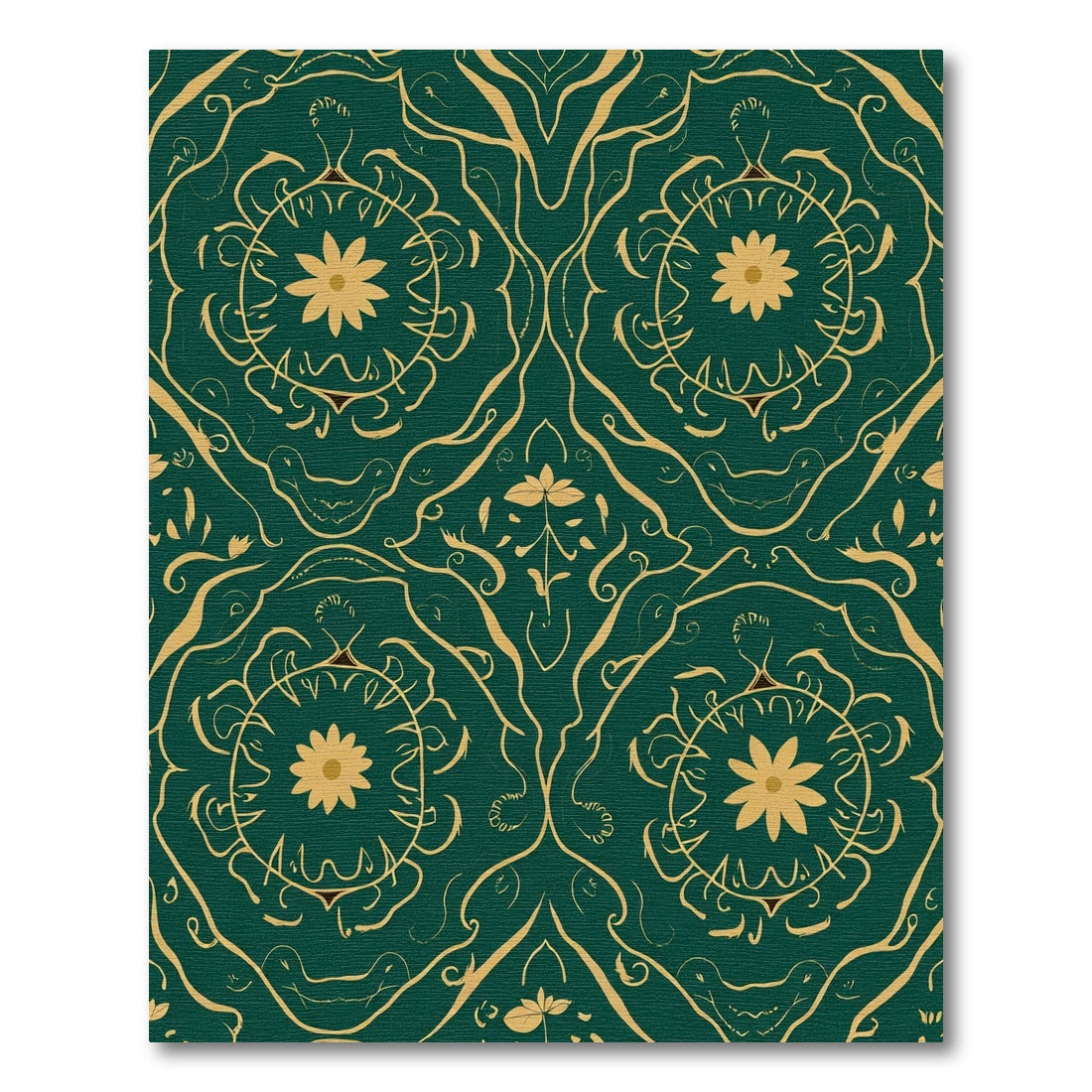 Emerald Gold Floral Medallion Art Rug