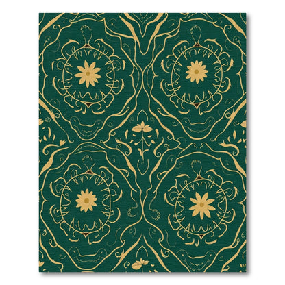 Emerald Gold Floral Medallion Art Rug