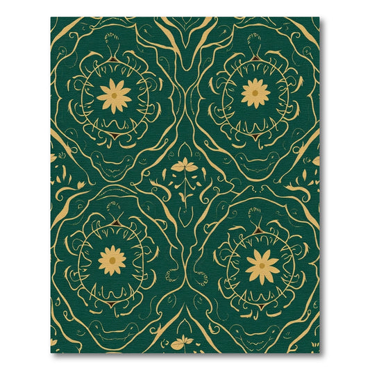 Emerald Gold Floral Medallion Art Rug