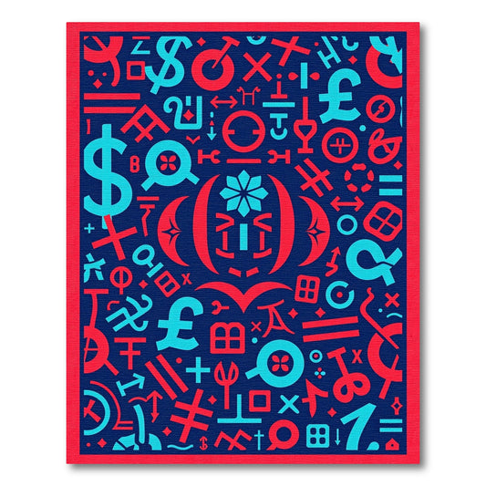Red Blue Symbol Collage Rug