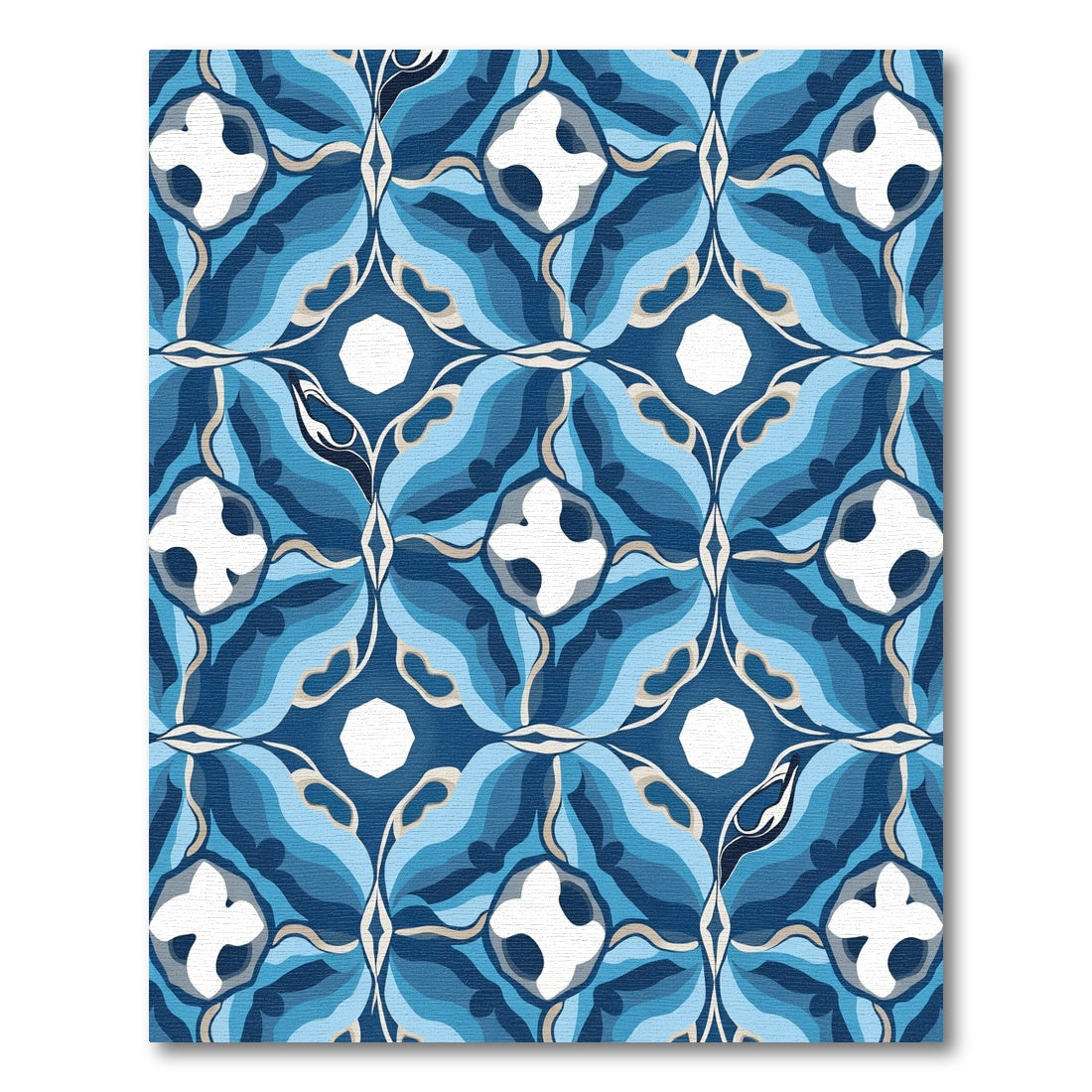 Blue Water Wave Geometric Medallion Rug