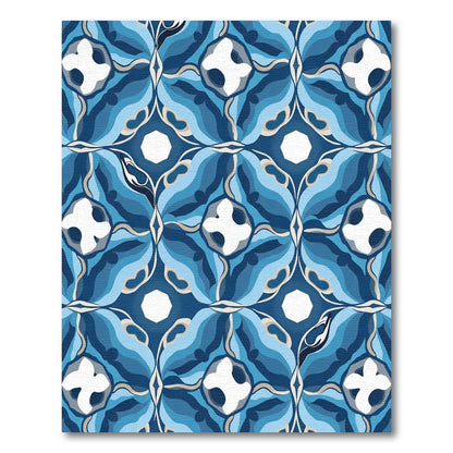 Blue Water Wave Geometric Medallion Rug