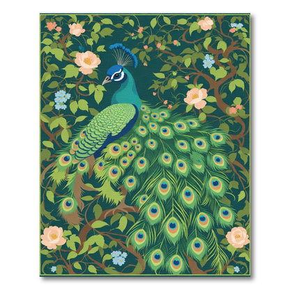 Emerald Peacock Floral Branches Rug