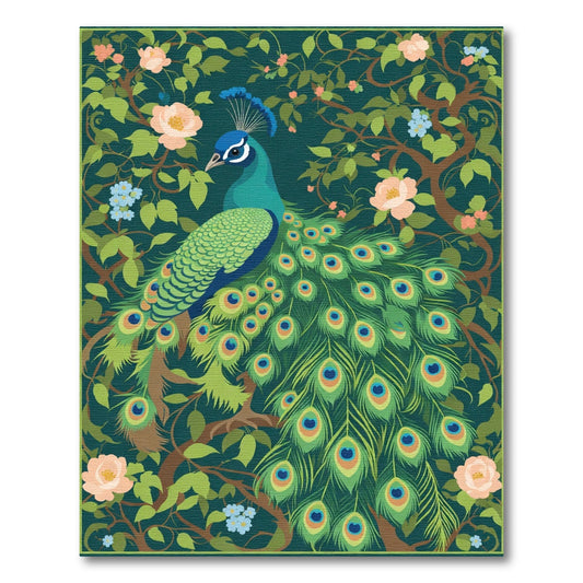 Emerald Peacock Floral Branches Rug