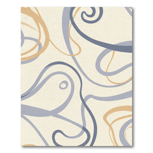 Abstract Swirls Blue Tan Ribbons Rug